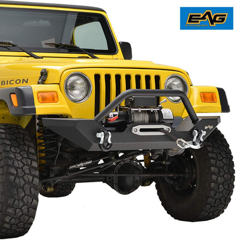 EAG Steel Front Bumper with Winch Plate Black Textured Fit for 87-06 Jeep Wrangler TJ YJ