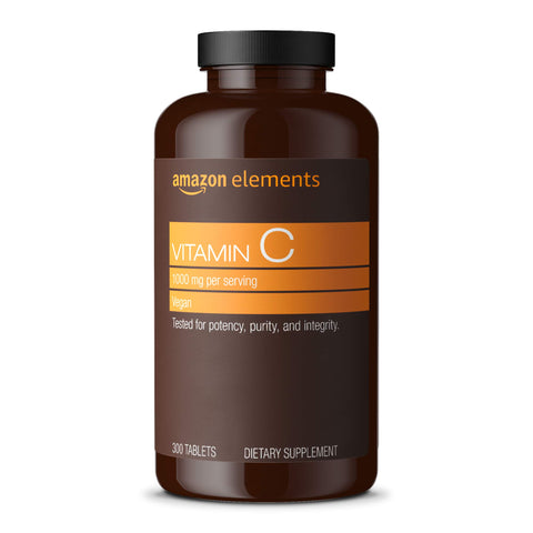 Amazon Elements Vitamin C 1000mg, Immune System Support*, Vegan, 300 Tablets, 10 month supply