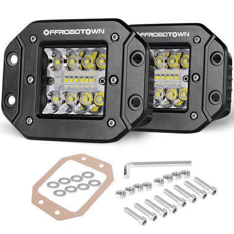 Flush Mount LED Pods, OFFROADTOWN 2pcs 5'' 78W Driving Lights LED Work Light Flush LED Light Bar Super Bright Fog Lights Off Road Lights for Truck SUV Boat 4x4 Jeep Grill Mount