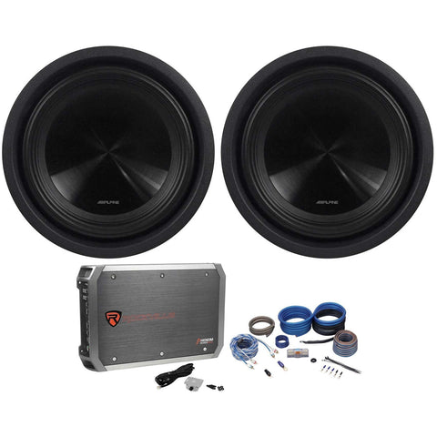 2) Alpine SWT-10S2 10-Inch 2000W Shallow Subwoofers+3000W Mono Amplifier+Amp Kit