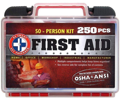 "Be Smart Get Prepared 250Piece First Aid Kit, Exceeds OSHA Ansi Standards for 50 People - Office, Home, Car, School, Emergency, Survival, Camping, Hunting, Sports"