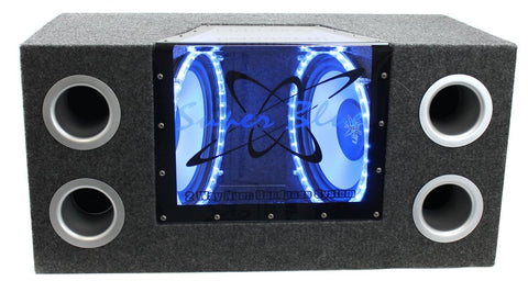 1000W Dual Bandpass Speaker System - Car Audio Subwoofer w/ Neon Accent Lighting, Plexi-Glass Front Window w/ 4 Tuned Ports, Silver Polypropylene Cone & Rubber Edge Suspension - Pyramid BNPS102