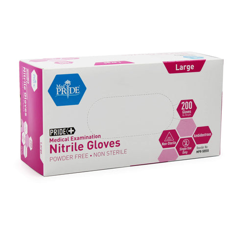 Medpride Medical Examination Nitrile Gloves| Large Box of 200| Blue, Latex/Powder-Free, Non-Sterile Exam Gloves| Professional Grade for Hospitals, Law Enforcement, Tattoo Artists, First Respons