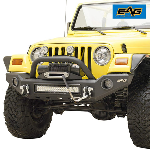 EAG Front Bumper with LED Lights and Light Surrounds Fits for 87-06 Jeep Wrangler TJ YJ