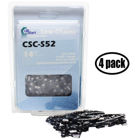 UpStart Components 4-Pack 14" Semi Chisel Saw Chain for Echo CS-310 Chainsaws - (14 inch, 3/8" Low Profile Pitch, 0.050" Gauge, 52 Drive Links, CSC-S52)