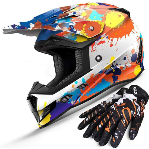GLX Unisex-Child GX623 DOT Kids Youth ATV Off-Road Dirt Bike Motocross Helmet Gear Combo Gloves Goggles for Boys & Girls (Doodle Orange, Large)