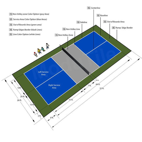 MODUTILE 26ft x 52ft Outdoor Pickleball Court Flooring Lines and Edges Included - Gray/Blue/Green [product _type] MODUTILE - Ultra Pickleball - The Pickleball Paddle MegaStore