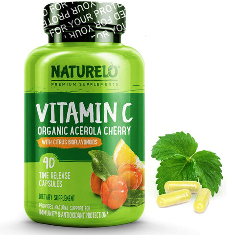 NATURELO Premium Vitamin C with Organic Acerola Cherry and Citrus Bioflavonoids - Whole Food Powder Supplement - Not Synthetic Ascorbic Acid - 500 mg - Non-GMO - Raw Vegan - 90 Capsules