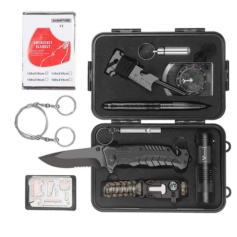 VF DONGFANG Survival kit,12in1 Survival Gear Gift for Him Men Husband Dad Boyfriend Boys,First aid kit for Hiking/Emergency kit.Survival Bracelet/Emergency Blanket/Tactical Flashlight-Camping Gear