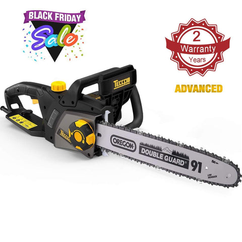TECCPO Electric Chainsaw, 16-Inch 15 Amp Chain Saw with Automatic Oiler, Tool-Less Chain Tensioning, Mechanical Brake, Low Kickback, 49ft/s Chain Speed - TACS01G