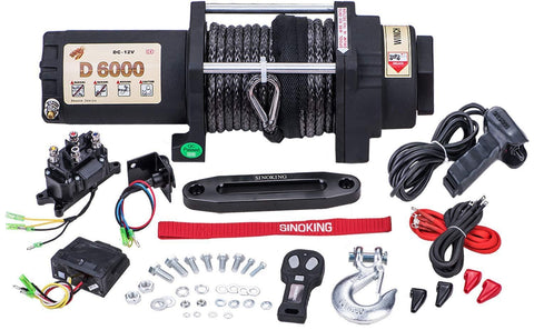 Sinoking 12VDC 6000lb/2722kg, UTV&ATV Winch with 1/4"49′(feet) Synthetic Rope Wireless Remote Control Waterproof Electric Winch Kit