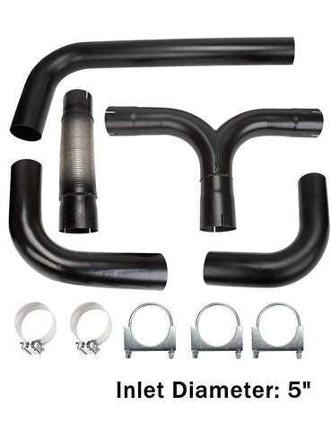BLACKHORSE-RACING Universal 5" Black Turbo Dual Smoker Diesel Exhaust Stack T Pipe System Kit for Chevy Dodge Ford Full Size Pickup Truck