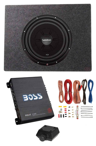 Rockford Fosgate 12" 500W Subwoofer + Shallow Enclosure + Amplifier & Wire Kit
