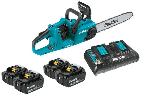 Makita XCU03PT1 18V X2 (36V) LXT Lithium-Ion Brushless Cordless 14" Chain Saw Kit with, 4 Batteries (5.0Ah)