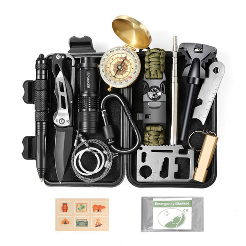 Survival Gear - 14 in 1 Emergency Survival Kit - Gifts for Men Dad Husband Boyfriend Teen Boy - Survival Tool Equitment for Camping, Hiking, Hunting, Fishing, Outdoor Adventures