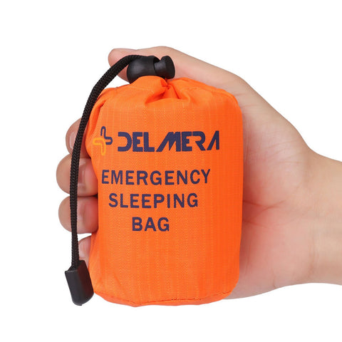 Delmera Emergency Survival Sleeping Bag, Lightweight Waterproof Thermal Emergency Blanket, Bivy Sack with Portable Drawstring Bag for Outdoor Adventure, Camping, Hiking, Orange (Orange- one Pack)