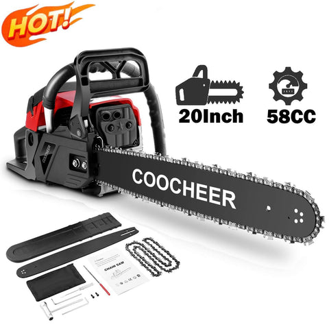 attempting 58CC Gas Engine 20 Inch Guide Board Chainsaw 2 Stroke Gasoline Powered Handheld Chain Saw (with Tool Kit) (Red)