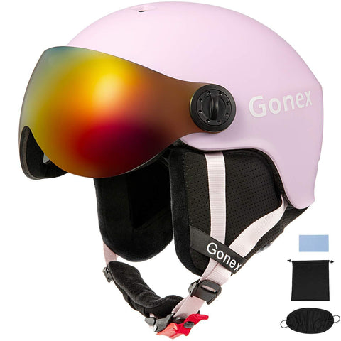 Gonex ASTM Certified Ski Helmet with Detachable Goggles, Winter Snow Snowboard Helmet Windproof Skiing Helmet for Men Women Youth, Accessories Included (Pink M)