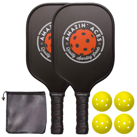 Amazin' Aces Pickleball Paddle Set | Pickleball Set Includes Two Graphite Pickleball Paddles + Four Balls + One Mesh Carry Bag | Premium Rackets Feature a Graphite Face & Polymer Honeycomb Core [product _type] Amazin' Aces - Ultra Pickleball - The Pickleball Paddle MegaStore