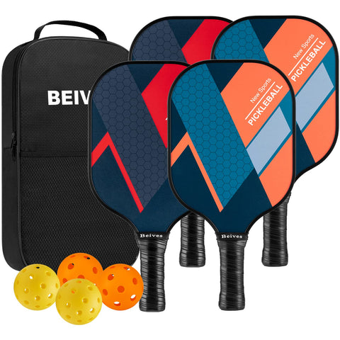 Beives Pickleball Paddles Set of 4 Pickleball Set Pickle Ball Raquette, 4 Pickleball Rackets with 4 Balls and Portable Carry Bag