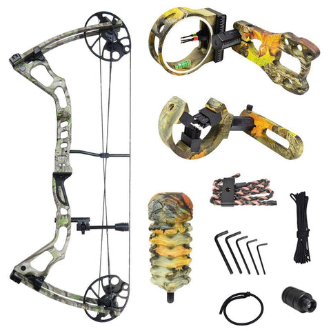 iGlow 15-70 lbs Tree Camouflage Camo Archery Hunting Compound Bow with Premium Kit 175 150 60 55 30 lb Crossbow