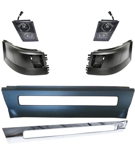 Volvo VNL/VN Truck Bumper Set With Fog Lights (Right, Left, and Center Bumpers) (With Fog Light Holes) (TR004, TR011-R, TR011-L, TR002-R,TR002-L)