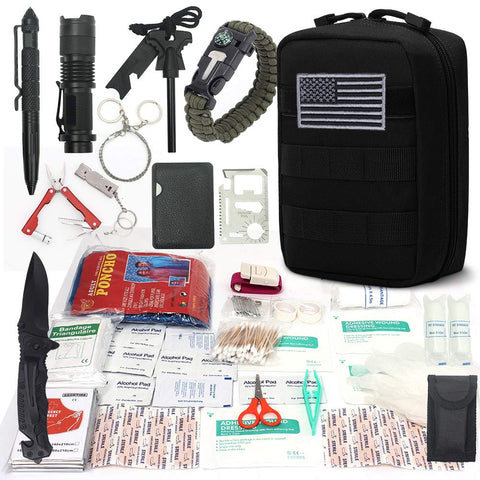 Survival First Aid Kit Emergency Survival Kit Upgraded 2-1 First Aid Supply Compatible Outdoor Survival Gear Tactical Gear Molle Trauma Bag for Camping Hunting Hiking Home Outdoor (black) (black)