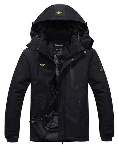 Wantdo Men's Waterproof Mountain Jacket Fleece Windproof Ski Jacket US M  Black M