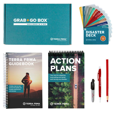 GRAB + GO BOX - Emergency Kit for the Disaster Preparedness Family - Action Plans, Emergency Guidebook, Pocket Survival Guide, Tiny Survival Cards