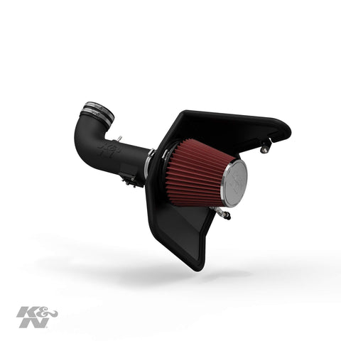 K&N Cold Air Intake Kit with Washable Air Filter: 2010-2015 Chevy Camaro, 6.2L V8, Black HDPE Tube with Red Oiled Filter, 63-3074