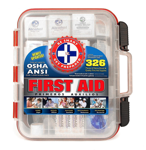 First Aid Kit Hard Red Case 326 Pieces Exceeds OSHA and ANSI Guidelines 100 People - Office, Home, Car, School, Emergency, Survival, Camping, Hunting, and Sports