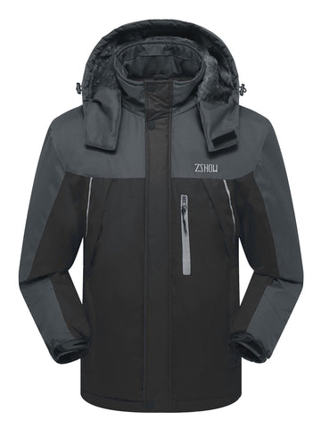 ZSHOW Men's Waterproof Windproof Fleece Ski Jacket Outdoor Insulated Snow Jacket(Black+Grey,US XL)