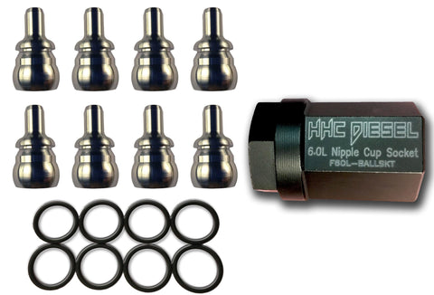 HHC Diesel ~ Ford 6.0L Indestructible Nipple Cup Master Kit ~ Everything You Need to Rebuild Your Oil Rail With Tool & Ball Tubes(8: Nipples, 8: Seals & Tool) F60L-NIPPLEKIT