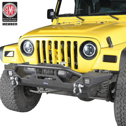 Hooke Road Jeep Wrangler Front Bumper w/Winch Plate & 2 x 18W LED Lights for 1997-2006 Wrangler TJ