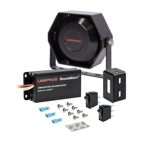 LAMPHUS SoundAlert SAAH75 SASP03 100W Electronic Air Horn Kit for Trucks Cars (118-124dB Slim Speaker)