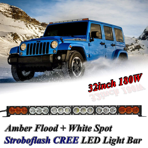 AngelMa 32'' Dual Color Amber/White CREE Led Light Bar Cree LED Light Bar Offroad stroboflash 180w 20000 Lumen Off Road Polaris RZR UTV 4WD 4X4 Jeep Truck Tractor Raptor Bumper Rock+ Wireless Control