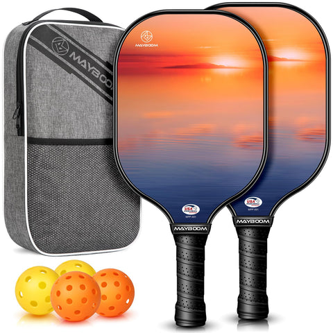 Pickleball Paddles, USAPA Approved Pickleball Racket Set of 2, Light Pickle Ball Paddle Set with Ergonomic Cushion Grip, 4 Outdoor Indoor Balls, Lightweight Carry Bag