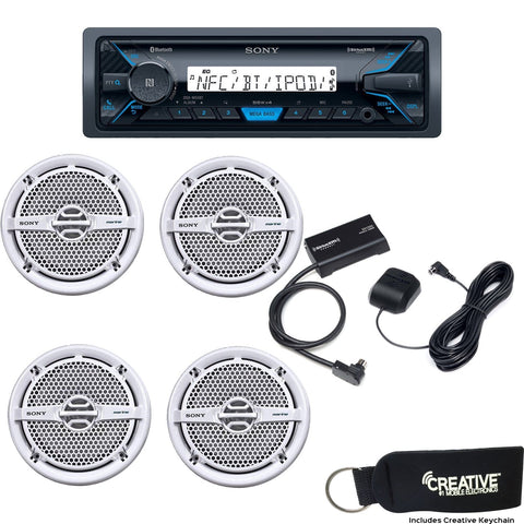 Sony DSX-M55BT Bluetooth Marine Receiver with Two Pairs of XS-MP1611 White 6.5" Speakers and Sirius XM Tuner Bundle