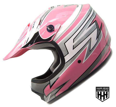 SmartDealsNow - HHH DOT Youth & Kids Helmet for Dirtbike ATV Motocross MX Offroad Motorcyle Street bike PINK STRIPES (Large)
