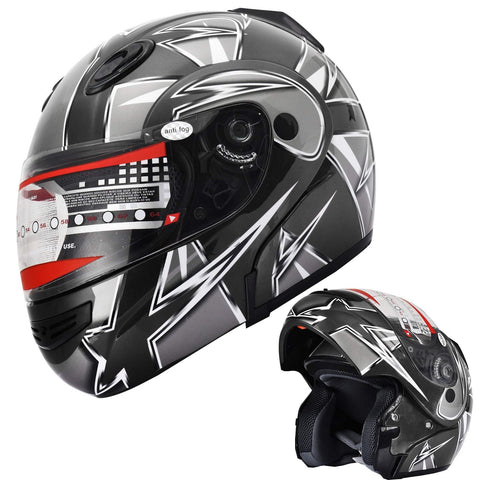 X4 Motorcycle Helmet Adult DOT Modular Flip up Full Face Sports Bike Snowmobile Helmet with Anti Fog Shield (235 Black, L)