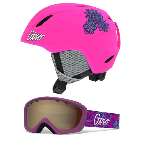 Giro Launch Kids Snow Helmet Goggle Combo Matte Bright Pink/Psych Blossom XS (48.5-52CM) Helmet 7104864 Goggle 7094582