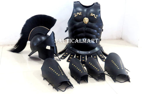 NauticalMart 300 Spartan Helmet Maximus Muscle Armor & 300 Helmet & Leather Leg & ARM Guard