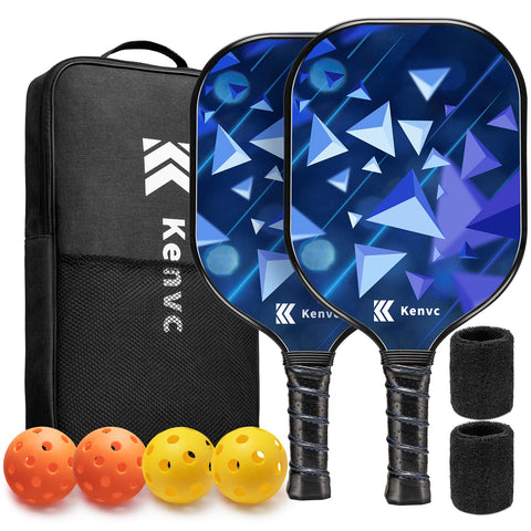 Kenvc Pickleball Paddles Set, Lightweight Set of 2 Pickleball Paddles, 3K Carbon Fiber, Graphite Pickleball Paddle Face, Honeycomb Core, 4 Pickleball Balls, 1 Carry Bag for Women Men
