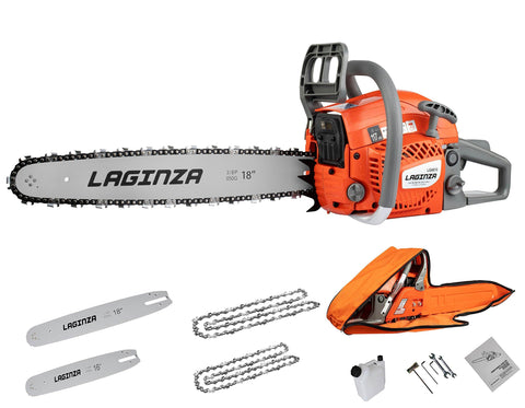 LaGinza LG4610 46CC 16-inch 18-inch 2IN1 Gas Powered Chainsaw with Carrying Case, Orange/Gray
