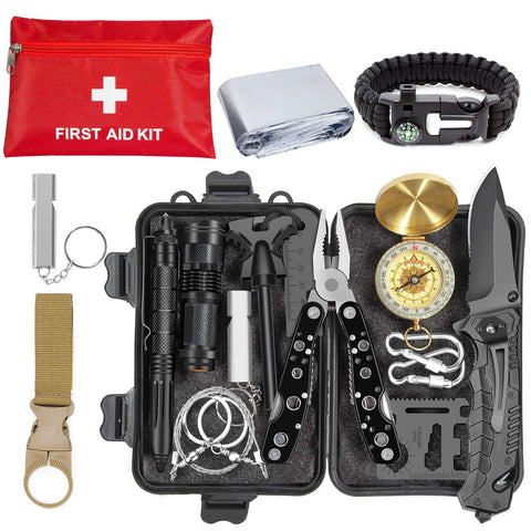 Emergency Survival Kit 36 in 1, Survival Gear Tool Kit SOS Survival Tool Emergency Blanket Tactical Pen Flashlight Pliers Wire Saw for Wilderness Camping Hiking First Aid Survival Kit for Earthquake