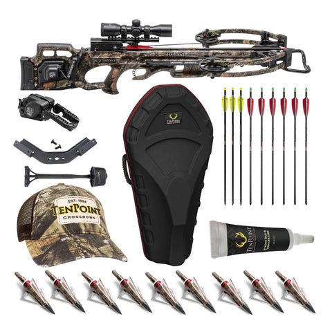 TenPoint Turbo M1 380 FPS Crossbow with ProView 3 Scope and ACUdraw PRO Kit with Hard Case, Nine Arrows, Nine Broadheads, Rail and Trigger Lubricant, and Cap (8 Items)