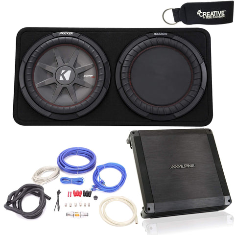 Alpine BBX-T600 Amplifier and Kicker CompRT12 12-inch Subwoofer in Thin Profile Enclosure, 4-Ohm - Includes Wire kit