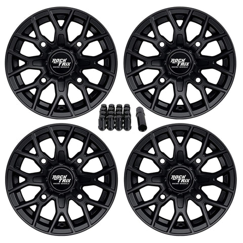 RockTrix RT104 14in ATV Wheels 4x156 Rims | 14x7 | 4+3 Offset | Includes 3/8x24 Spline Lug nuts | Compatible with Many Polaris Sportsman RZR Ranger UTV | 4/156 | Set of 4