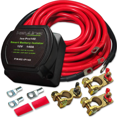 12V 140 Amp Dual Battery Isolator by KeyLine Chargers - Voltage Sensitive Relay (VSR) Pro Dual Battery Kit)