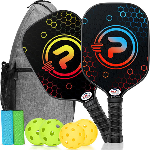 PELARD Pickleball Paddles, USAPA Approved Pickleball Paddles Set of 2, Fiberglass Surface Pickleball Set with 2 Pickleball Rackets, 4 Pickleball Balls, 2 Cooling Towels & Pickleball Bag for Men Women
